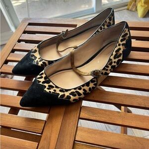Coach Black and Leopard Print Pointed Mary Jane Flats